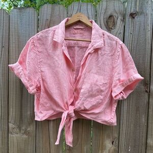 Linen Tie-Front Shirt – Summer Coral Linen Vibe